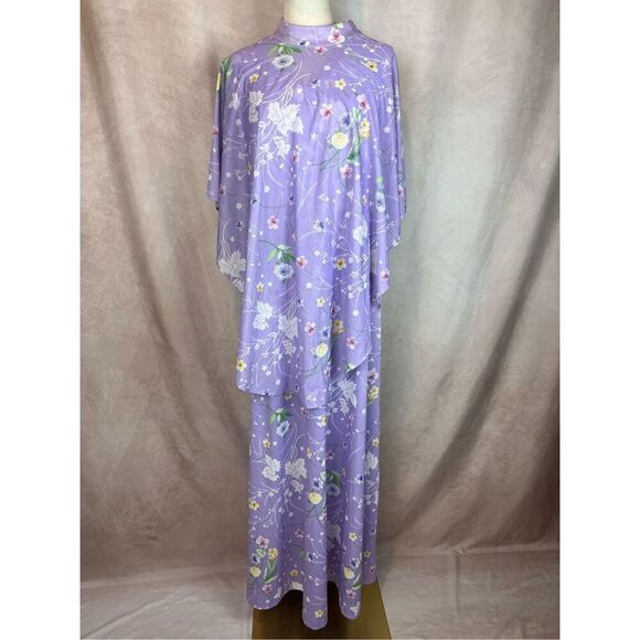 Vintage 1970s L/XL Floral Whimsical Dress Mod MCM Plus Size - Picture 4 of 12